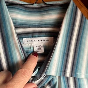 Banana republic men’s striped dress shirt Sz L neck 16-16.5